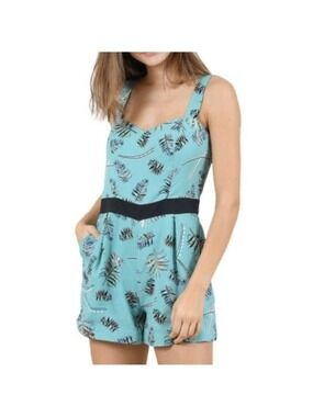 Molly Bracken Multicolor Leaf Print green lined romper size small